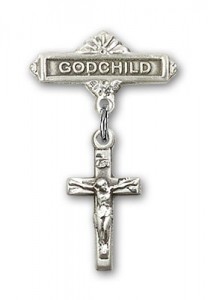 Baby Badge with Crucifix Charm and Godchild Badge Pin [BLBP0235]