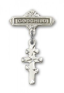 Baby Badge with Greek Orthodox Cross Charm and Godchild Badge Pin [BLBP0242]