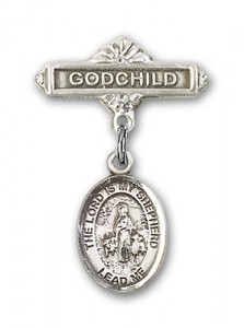 Baby Badge with Lord Is My Shepherd Charm and Godchild Badge Pin [BLBP1097]