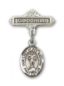 Baby Badge with Our Lady of All Nations Charm and Godchild Badge Pin [BLBP1573]