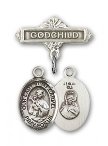Baby Badge with Our Lady of Mount Carmel Charm and Godchild Badge Pin [BLBP1580]
