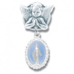 Baby Pin Guardian Angel and Blue Miraculous Medal Sterling Silver [PN0030]