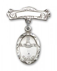 Baby Pin with Baptism Charm and Arched Polished Engravable Badge Pin [BLBP0045]