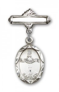 Baby Pin with Baptism Charm and Polished Engravable Badge Pin [BLBP0043]