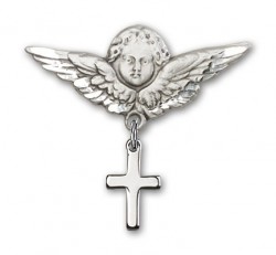 Baby Pin with Cross Charm and Angel with Larger Wings Badge Pin [BLBP0095]