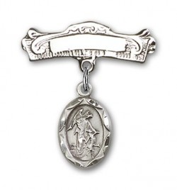 Baby Pin with Guardian Angel Charm and Arched Polished Engravable Badge Pin [BLBP0033]
