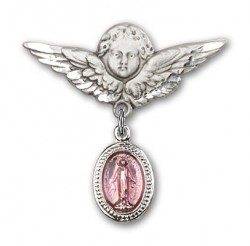 Baby Pin with Pink Miraculous Charm and Angel with Larger Wings Badge Pin [BLBP0061]