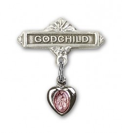 Baby Pin with Pink Miraculous Heart Shaped Charm and Godchild Badge Pin [BLBP0012]