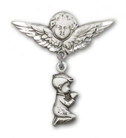 Baby Pin with Praying Boy Charm and Angel with Larger Wings Badge Pin [BLBP0198]