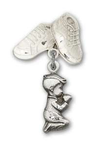 Baby Pin with Praying Boy Charm and Baby Boots Pin [BLBP0201]