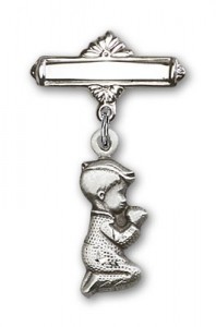 Baby Pin with Praying Boy Charm and Polished Engravable Badge Pin [BLBP0195]