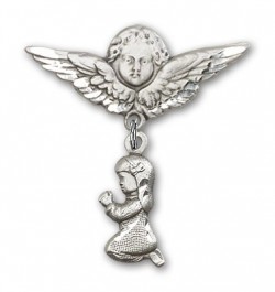 Baby Pin with Praying Girl Charm and Angel with Larger Wings Badge Pin [BLBP0191]