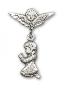 Baby Pin with Praying Girl Charm and Angel with Smaller Wings Badge Pin [BLBP0192]