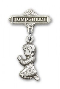 Baby Pin with Praying Girl Charm and Godchild Badge Pin [BLBP0193]