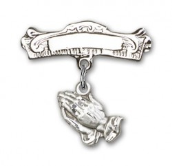 Baby Pin with Praying Hands Charm and Arched Polished Engravable Badge Pin [BLBP0017]