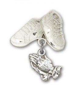 Baby Pin with Praying Hands Charm and Baby Boots Pin [BLBP0021]