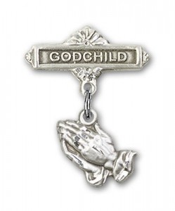 Baby Pin with Praying Hands Charm and Godchild Badge Pin [BLBP0020]