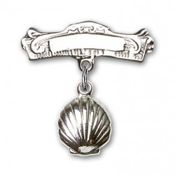 Baby Pin with Shell Charm and Arched Polished Engravable Badge Pin [BLBP0101]