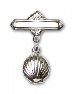 Baby Pin with Shell Charm and Polished Engravable Badge Pin [BLBP0099]