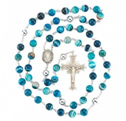 Blue Agate 10mm Rosary in Sterling Silver [HMBR054]