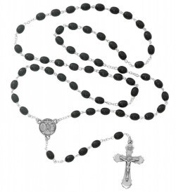 Boy's Black Wood Bead Confirmation Rosary [MVRB1012]
