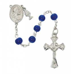 Boys Blue Glass and Sacred Heart First Communion Rosary [MV1047]