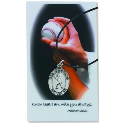 Boy's St. Christopher Baseball Medal Leather Chain Prayer Card [PC770BS]