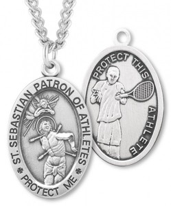 Men's St. Sebastian Tennis Medal Sterling Silver [HMM1032]