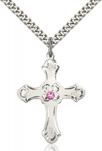 Budded Cross Pendant with Etched Border Birthstone Options [BLST60372]