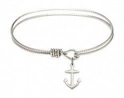 Cable Bangle Bracelet with a Anchor Charm [BRC4158A]