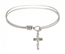 Cable Bangle Bracelet with a Cross Charm [BRC0672Y]