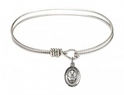 Cable Bangle Bracelet with a Cross Dove Confirmation Charm [BRC0973]