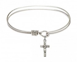 Cable Bangle Bracelet with a Crucifix Charm [BRC5417]