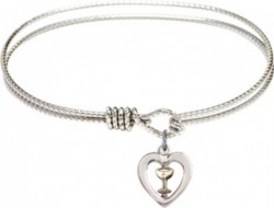 Cable Bangle Bracelet with a Heart with Chalice Charm [BRC3148]