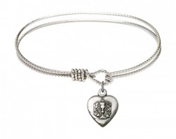 Cable Bangle Bracelet with a Heart Communion Charm [BRC0892]