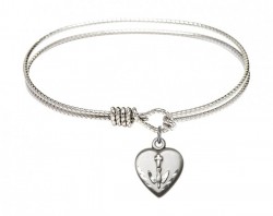 Cable Bangle Bracelet with a Heart Confirmation Charm [BRC0891]