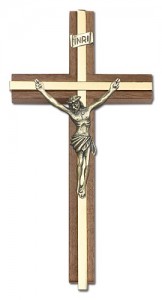 Classic Crucifix Wall Cross in Walnut and Metal Inlay 6“ [CRB0062]