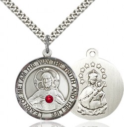Classic Round Sacred Heart Medal with Birthstone Options [BLST7098RD]