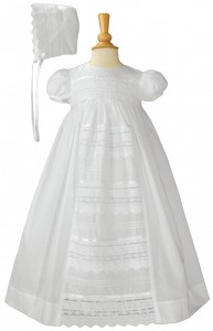 Cotton Baptism Gown with Pin Tucking &amp; Lace Panel [LTM067]