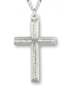 Cross Necklace in Pewter with Bright Cut Accents [HRP1735]