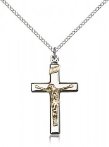 Women's Shiny Classic Crucifix Necklace Two-Tone [BM0294]