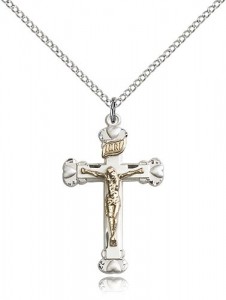 Women's Heart Tip Crucifix Necklace Two-Tone [BM0296]