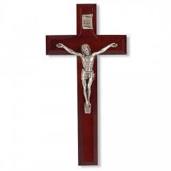Small Dark Cherry Wall Crucifix with Pewter Jesus Figure - 7 inch [CRX4048]