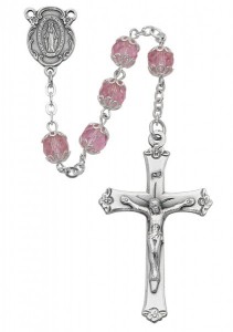 Double Capped Pink Glass Rosary [MVRB1062]