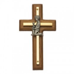First Communion Boy's Wood and Brass Cross - 4.5 inches [SNCR1017]