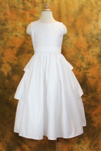 First Communion Dress in Satin with Pearl Accents [LCD019]