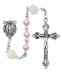 Girls Pink and Flower Rosary [MVR0641]