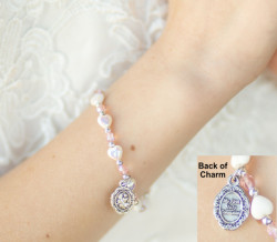 Heart and Pink Glass Bead First Communion Stretch Bracelet [MV1035]