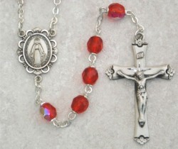 July Birthstone Rosary (Ruby) - Sterling Silver [MVR007]