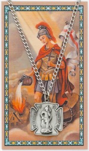 Large St. Florian Pewter Medal with Prayer Card [PC0101LG]